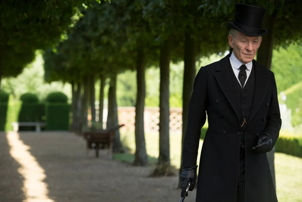 Ian McKellen as an older Sherlock Holmes in the 2015 movie "Mr. Holmes" based on Mitch Cullin's novel "A Little Trick of the Mind."